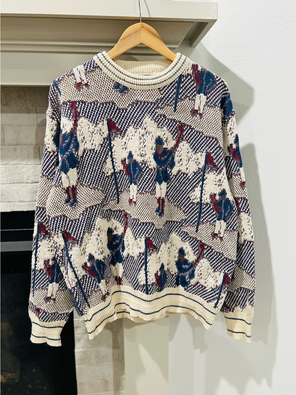 Vintage 90s Golf Jacquard Knit Sweater Crewneck Coogi Style L Made in USA